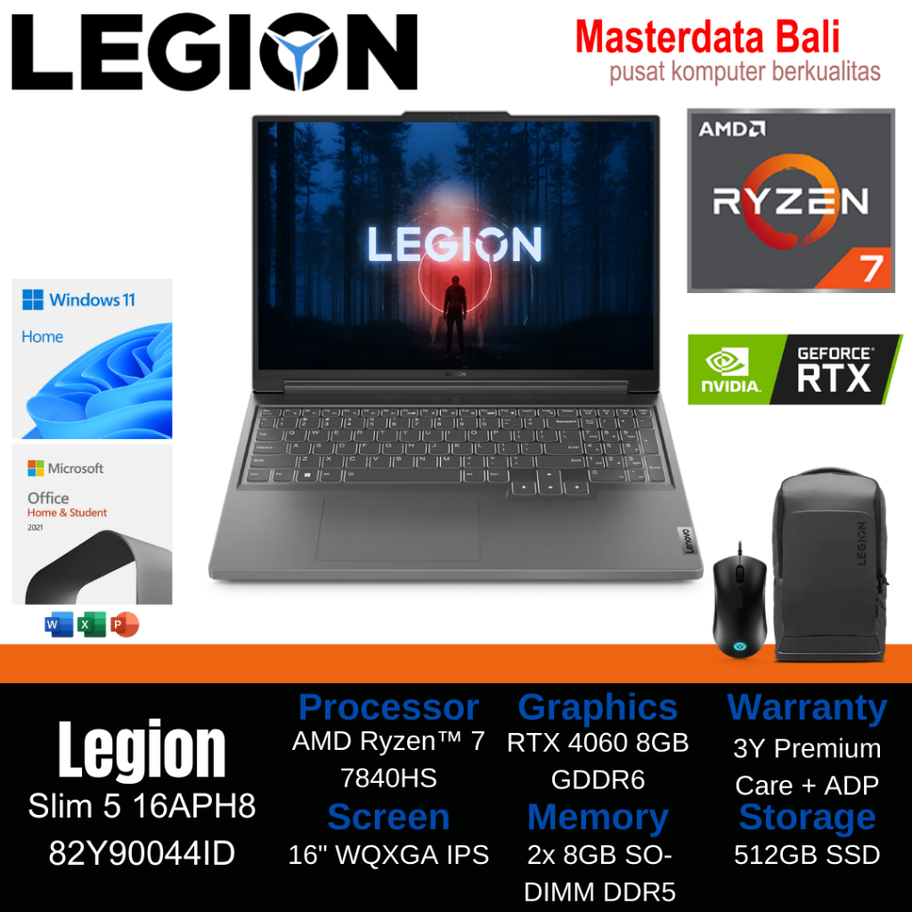 Laptop Lenovo Legion Slim 5 16APH8 AMD Ryzen 7 RTX 4060 16" WQXGA