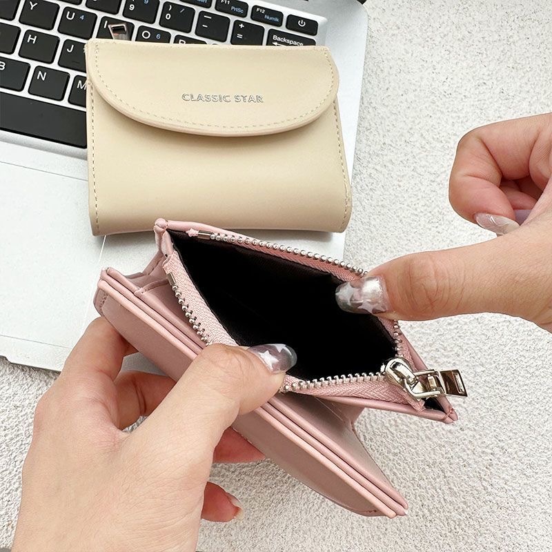 Dompet Lipat Dompet Koin Wanita Baru Gaya Korea Tempat Kartu Sederhana Warna Solid Pelajar Tas Lipstik Multifungsi Dompet Kapasitas Besar