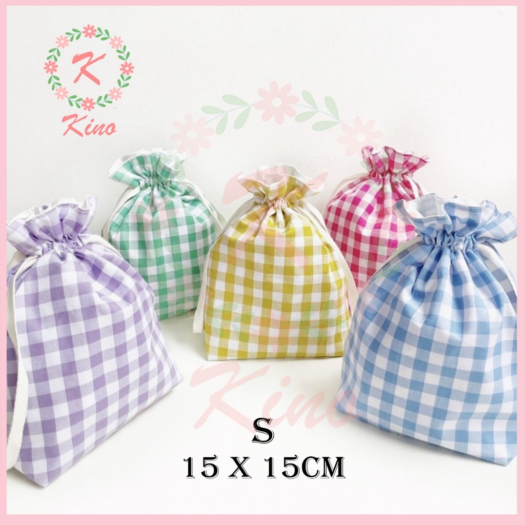 

Kantong Serut S Kotak Plaid - Kantong Parcel Custom - Tas Serut Kotak