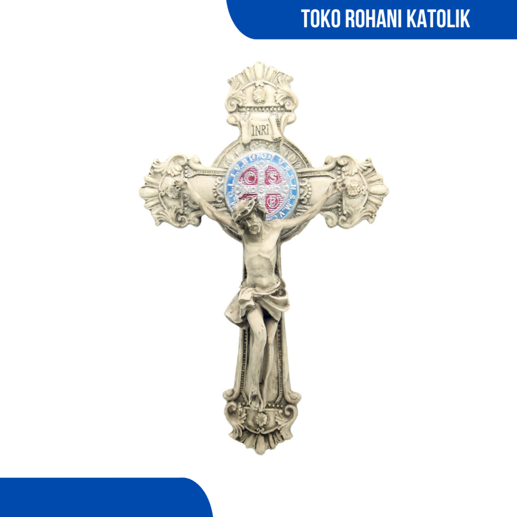 PROMO SALIB GANTUNG BENEDIKTUS 25 CM (FIBER) / SALIB DINDING KATOLIK / SALIB BENEDICTUS UKIR / SALIB