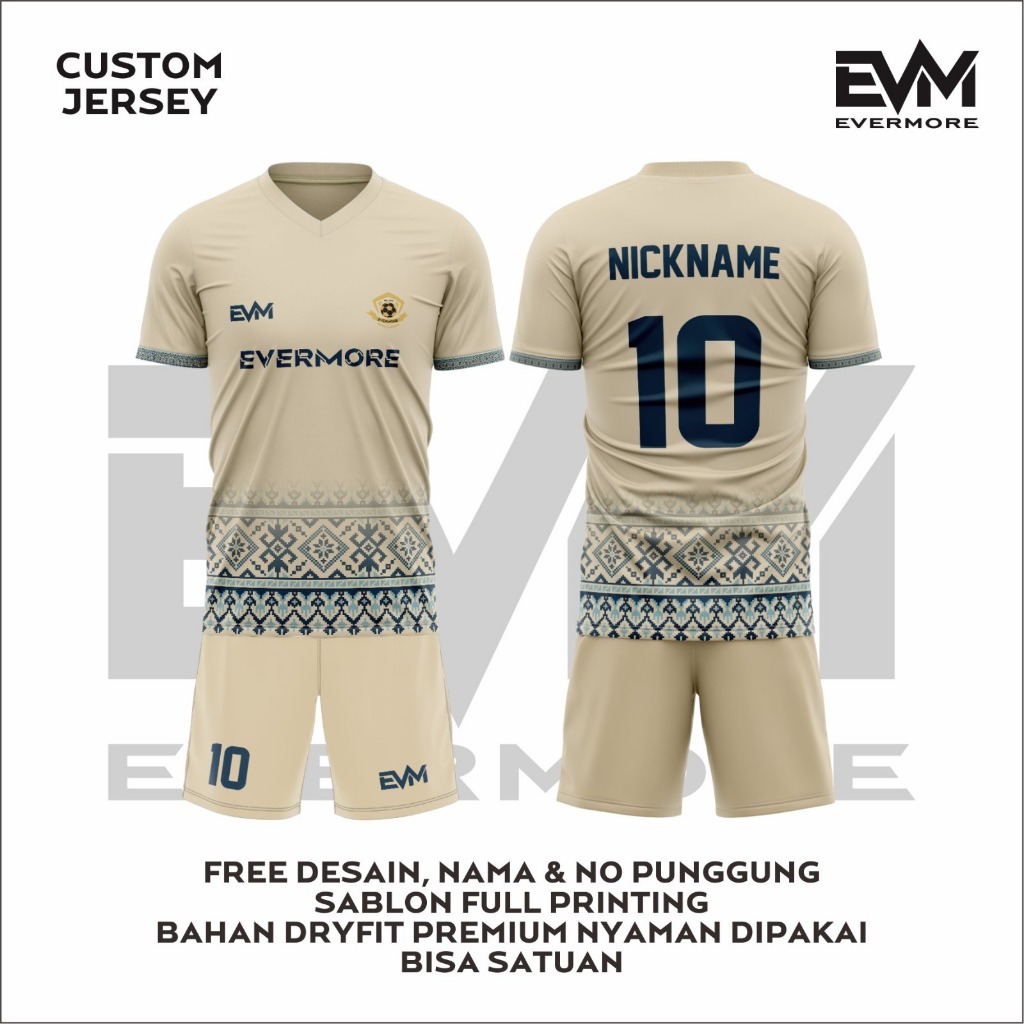 Jersey TRIBAL CREAM  Futsal/Sepak Bola Printing Motif  Dryfit Premium Custom NameSet Evermore Sportw