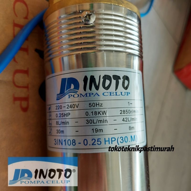 pompa Submersible sible sibel inoto 3in 3" 0,25hp pompa celup + control box + kabel pompa