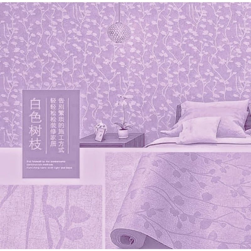 DTG Wallpaper motif daun rambat ungu Wallpaper emboss 45 x 8M wallpaper best seller GH224