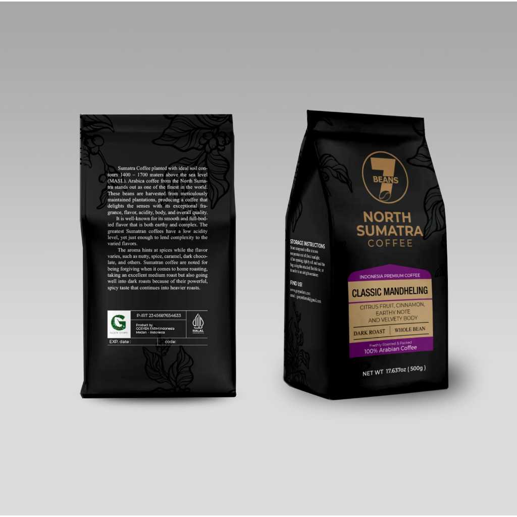 

1 PACKS (500gr) - 7BEANS MANDHEILING DARK ROAST WHOLE BEAN COFFEE - 100% ARABICA