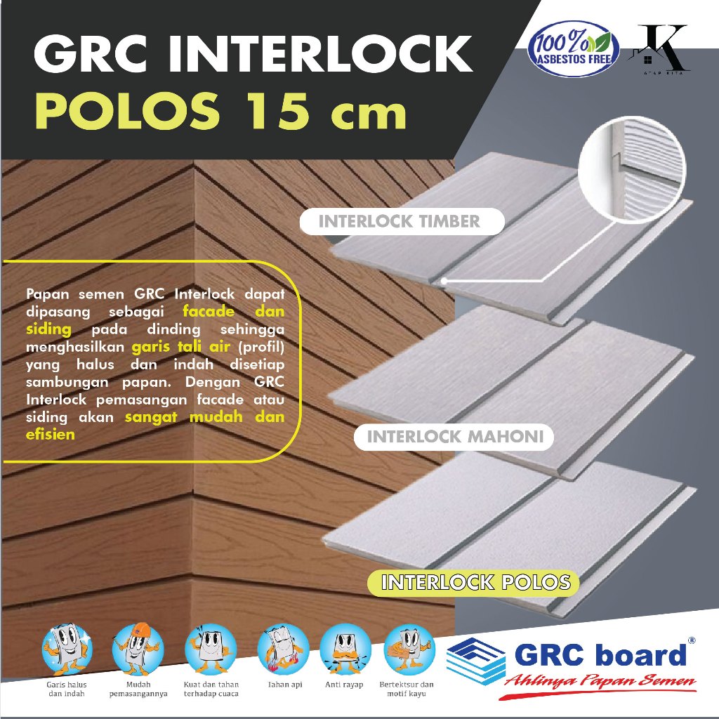GRC Polos Interlock 15 cm / Wall Siding / Dinding Tali Air / Woodplank