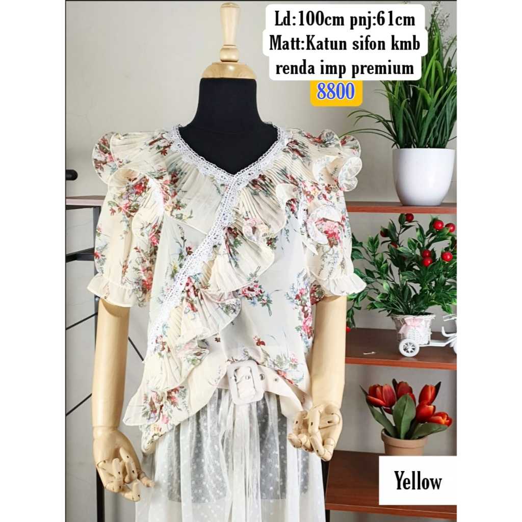 Blouse Pendek Flower Renda 8800/ Baju Import / Atasan Wanita Korea / Baju Lengan Pendek Import Murah