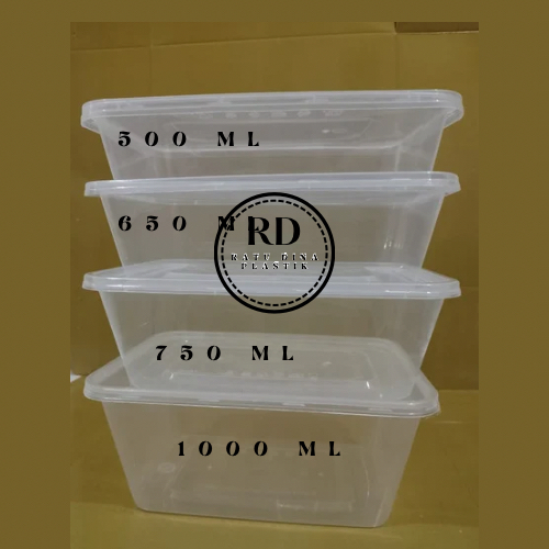 Kotak Makan Plastik 750 ML Thinwall / Mika Box / Persegi Panjang isi 25