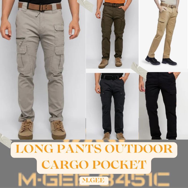 Celana Panjang Cargo Polos Casual Pria Varian Warna Premium Original M.GEE