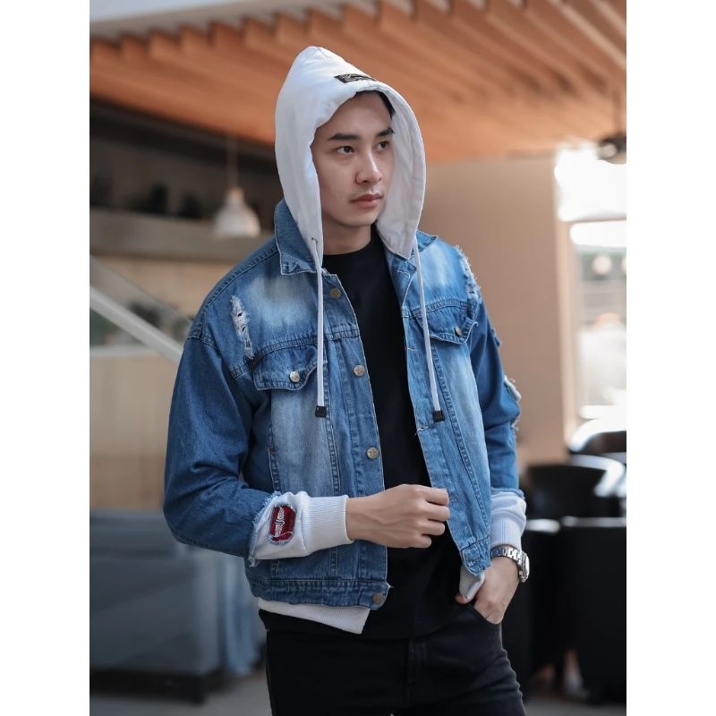 Jaket Jeans Denim Hoodie Kupluk Casual Bertudung Jacket bomber bertopi jaket berkuncung