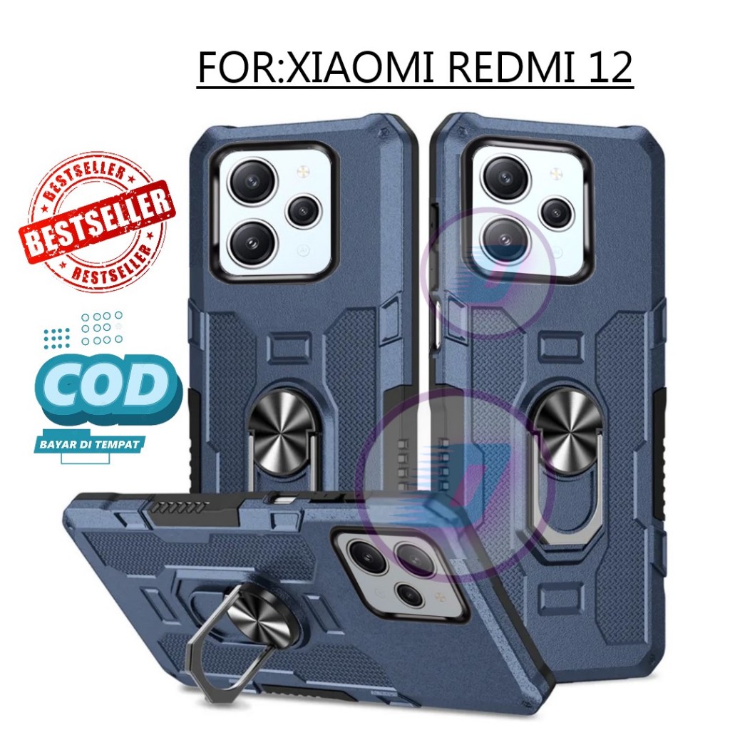 Xiaomi Redmi 12 Casing Hard Case Ring Armor Robot Case Kickstand Hybrid/Hit Ring Case Holder Premium