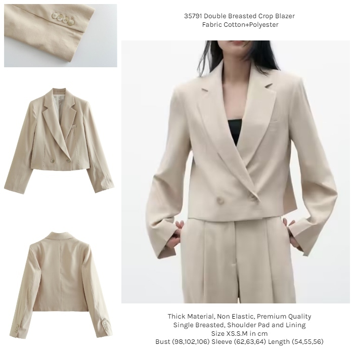 35791 Blazer Crop Wanita Kantoran Double Breasted Office Blazer