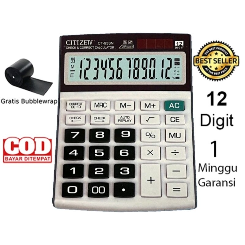 

YUH Kalkulator Citizen tipe CT-933N (Kalkulator 12dit/2power energy/117steps) khusus