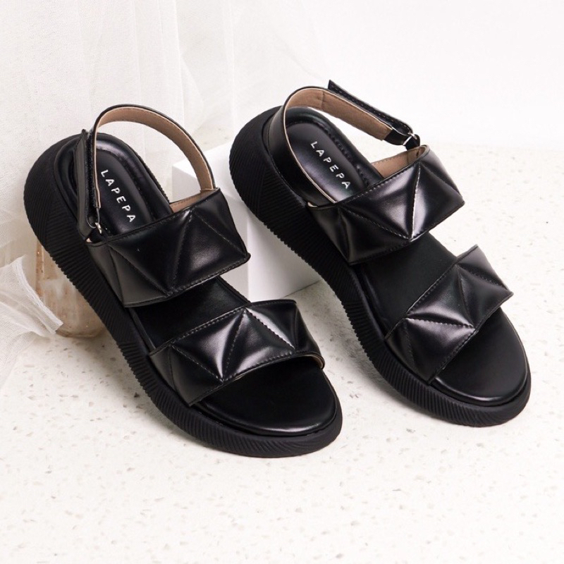 SANDAL LAPEPA Sepatu Sandal Wanita Wedges JOVANKA Model Ban dua Tali Strap belakang Hak Tinggi Sole 