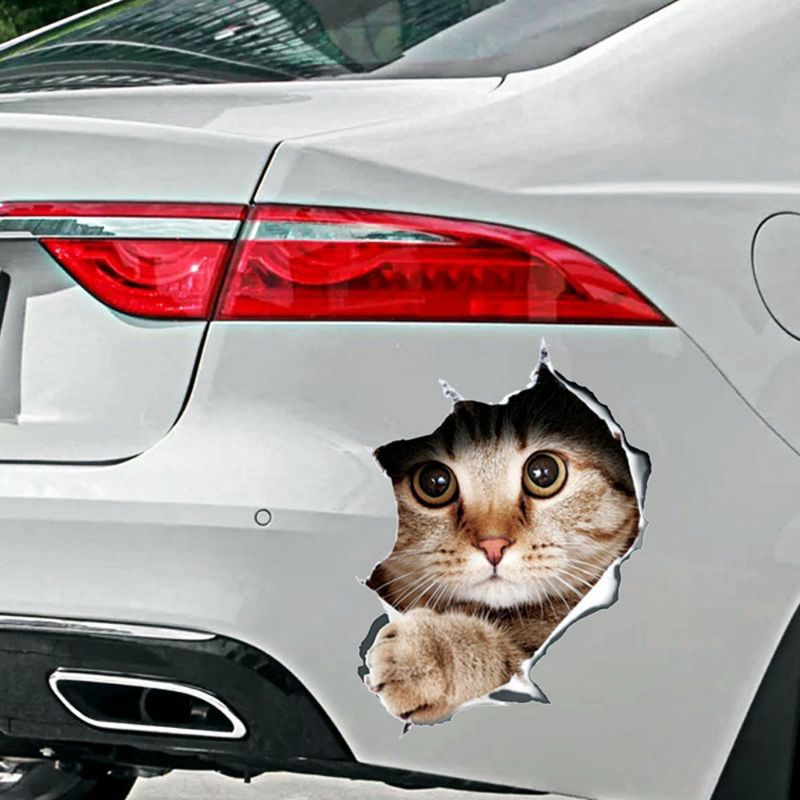 Stiker mobil motor gambar kucing 3D bahan decal lentur aksesoris eksterior sticker hewan binatang lu