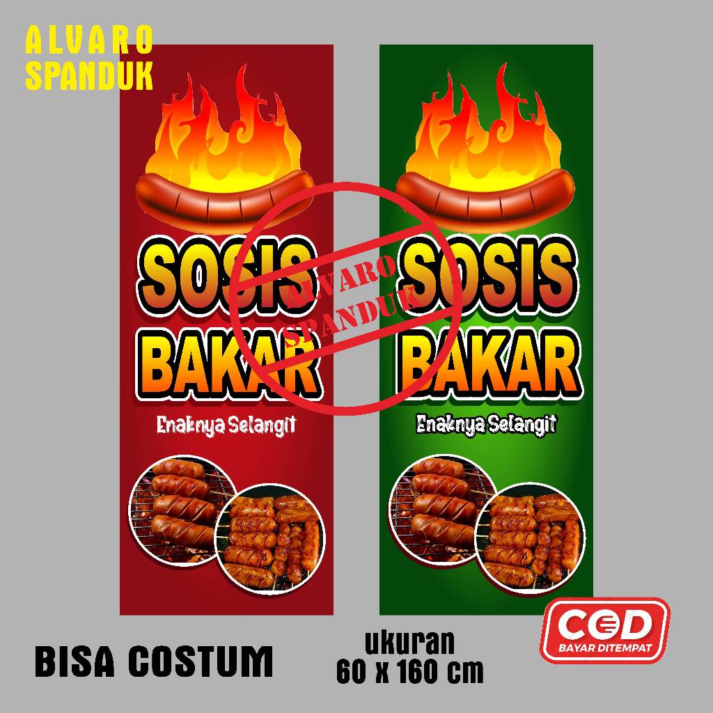 SPANDUK SOSIS BAKAR / BANNER SOSIS BAKAR uuran 60 x 160 cm / banner sosis
