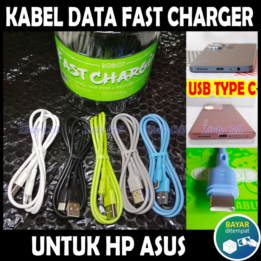 Kabel Data Fast Charger USB Type C untuk HP ASUS ZENFONE 5 6 7 8 9 10 ROG PHONE ROGPHONE 2 3 4 5 6 7 Carger Cepat Ces Casan Quick Charging Panjang 1 Meter Original Asli Branded