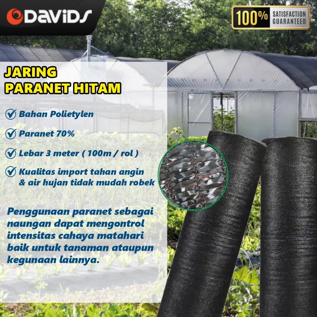 Paranet 75% Nylon Waring Jaring Tanaman Sun Shade Lebar 3 Meter Hitam