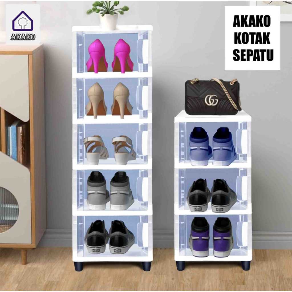 AKAKO Rak Sepatu Tertutup Lemari Sepatu Plastik Transparan Tebal Kotak Sepatu Susun Portable Box Soe