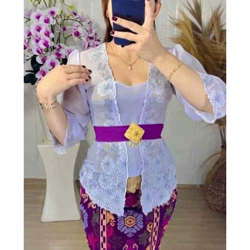 Kebaya Jadi Bordir Tangan Panjang Dan Lonceng Motif Krisan Silver || Kebaya Adat Bali Modern || Keba