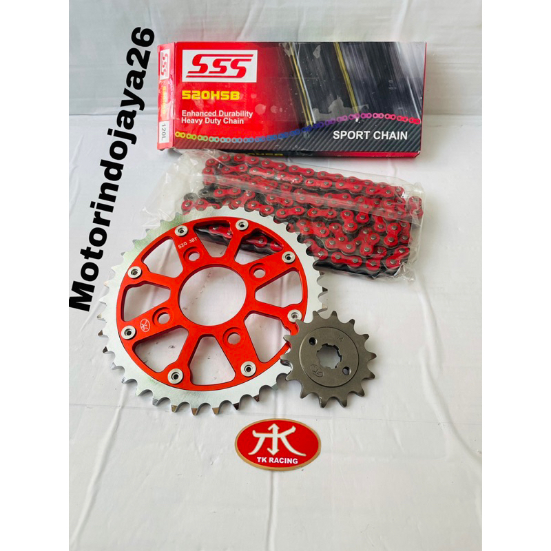 GEAR SET 520 HONDA TIGER TK RACING GEAR ALMUNIUM + BESI SET RANTAI SSS MERAH