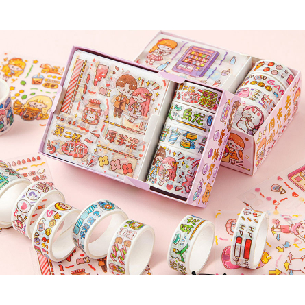 

2 in 1 Stiker washi tape motif kartun set dekorasi/ Scrapbook DIY sticker viral gift diary