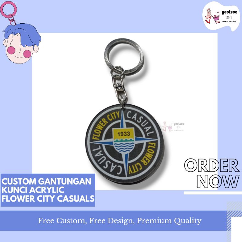 Gantungan Kunci Acrylic Flowers City Casuals/Acrylic Keychain/Bobotoh Casuals