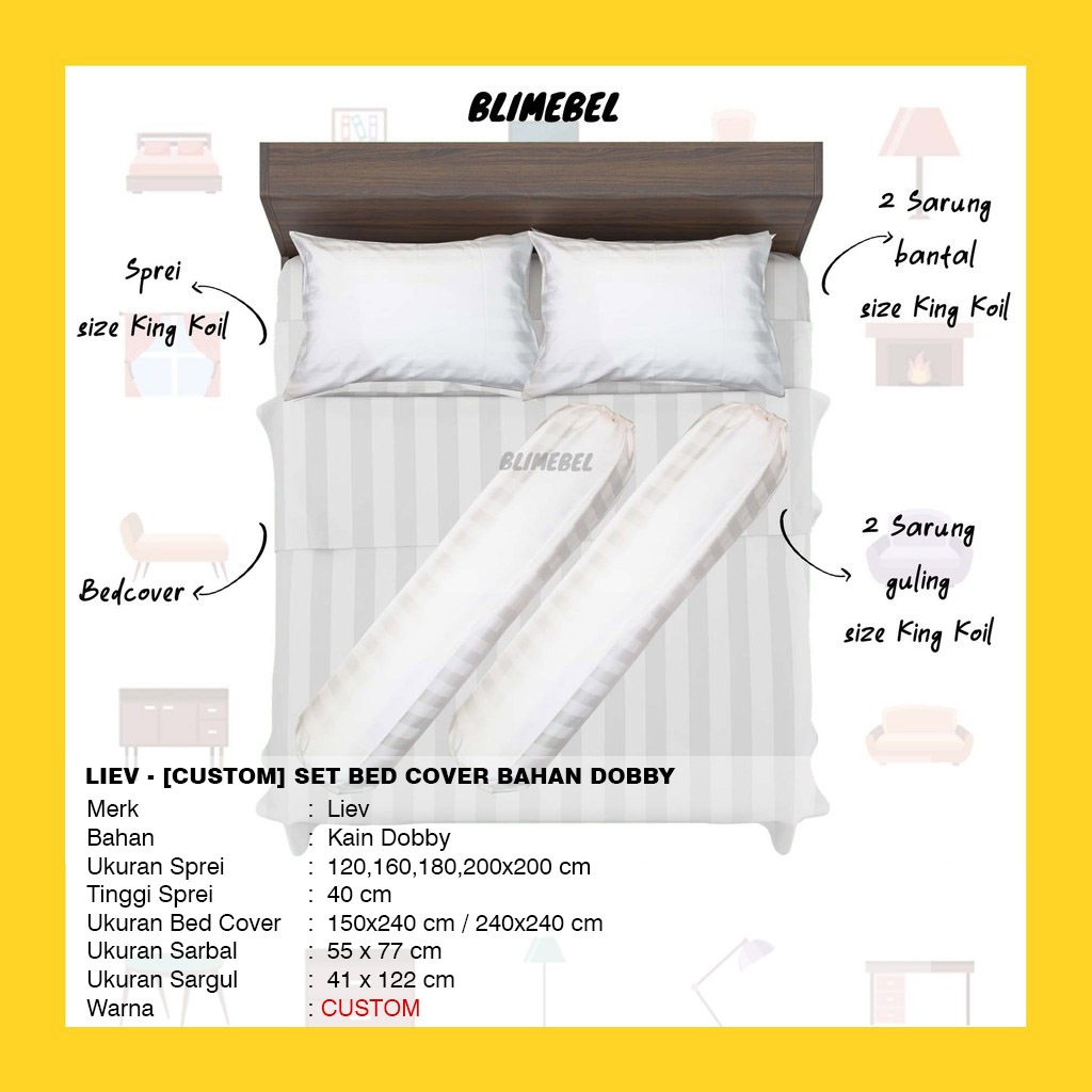[ CUSTOM PREMIUM] Set Bedcover + Sprei + Sarban + Sargul King Koil Bahan Dobby