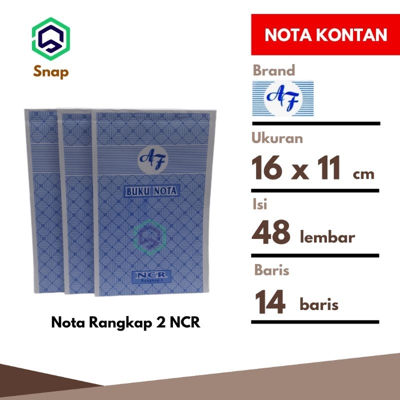 

Nota Bon Kontan 2 Rangkap 2 Ply NCR Kecil AF - 1 Buku