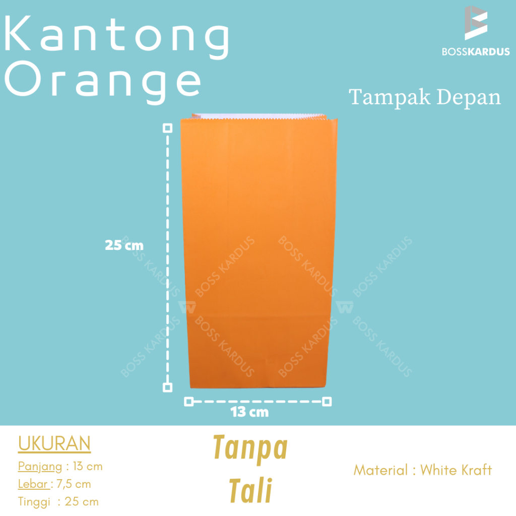 

1 pak isi 50pcs!! Kantong Warna Orange Polos/ Kantong Kertas 13x7,5x25 cm