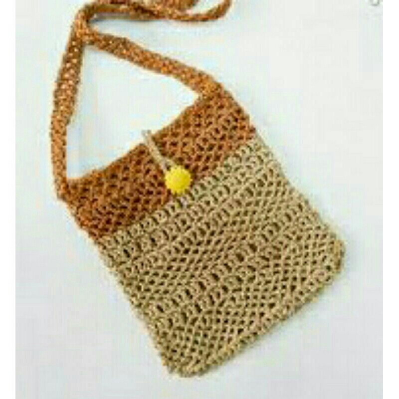 TAS RAJUT HANDMADE HP UNIK KREM MERAH BATA