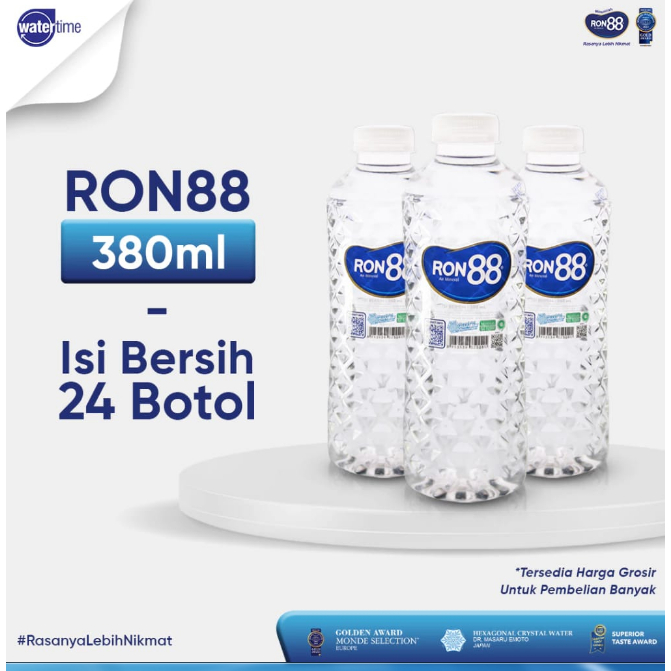 

RON88 380ml Botol 1 Dus=24pcs AIR MINUM MINERAL RON 88