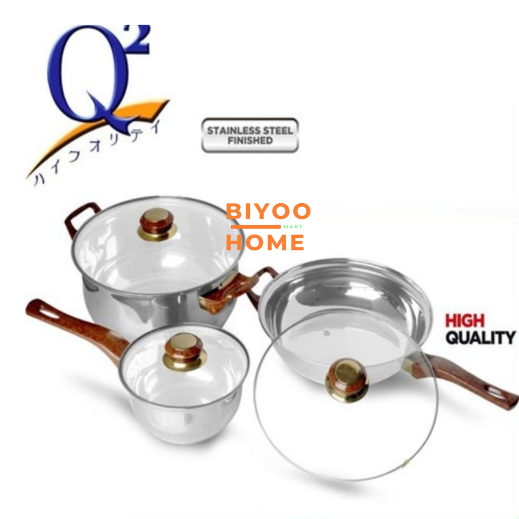[BIYOO MART] Q2 Panci Set Stainless Q-7206 Panci Set isi 3Pcs Q7206 Panci Set Serbaguna Q 7206
