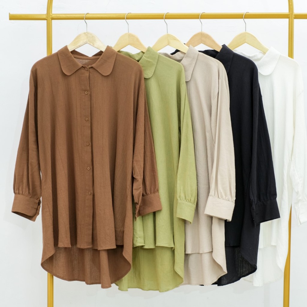 Atasan Linen Wanita - Atasan Muslim Wanita - Tunik Oversize - Kemeja Tunik Katun Linen Rami Linen Tu