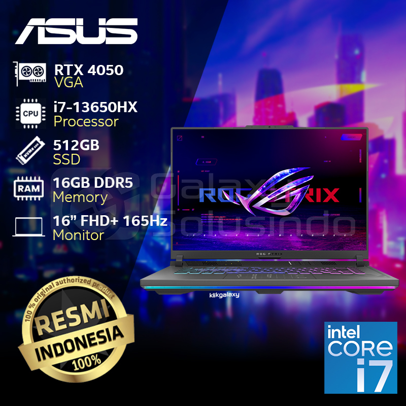 ASUS ROG STRIX G16 G614JU-I745J6G-O Intel i7 13650HX, 512GB SSD, 16GB DDR5 RAM, RTX4050 6GB, WIN11, 16&quot; FHD 165Hz REFRESH RATE Gaming Notebook