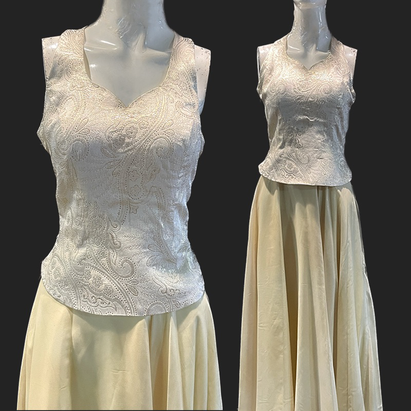 Vintage Classic Gold Emas Simple Wedding Party Long Dress Panjang Second