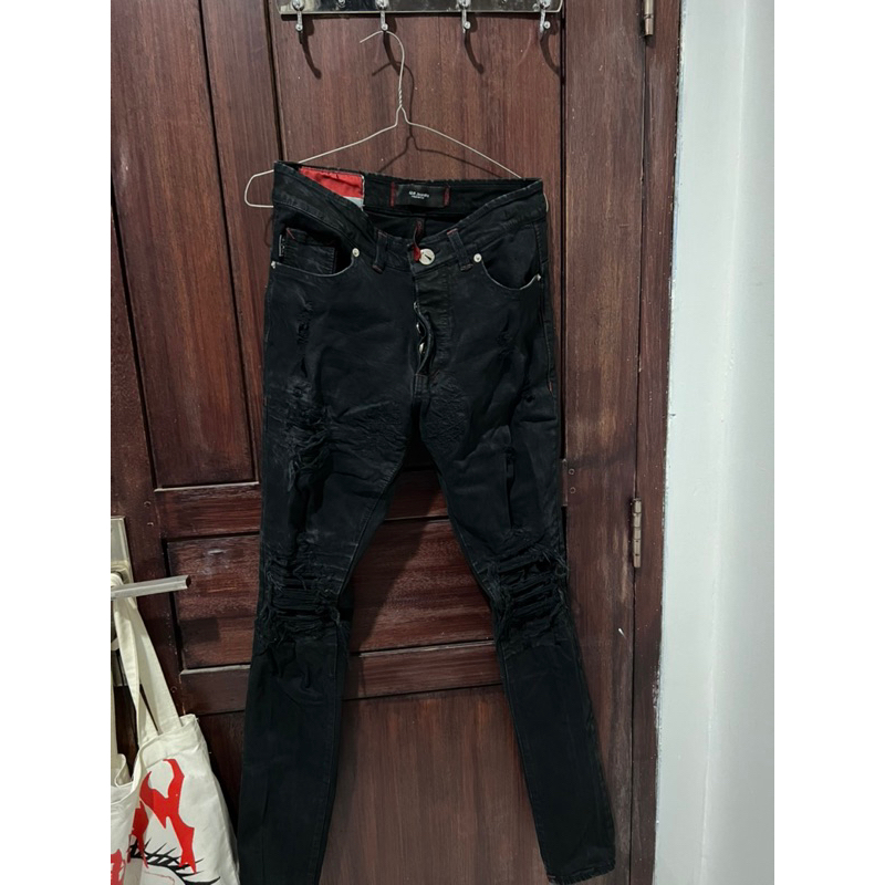 M1 tri biker Dark black Celana Jeans Denimitup ham jeansku