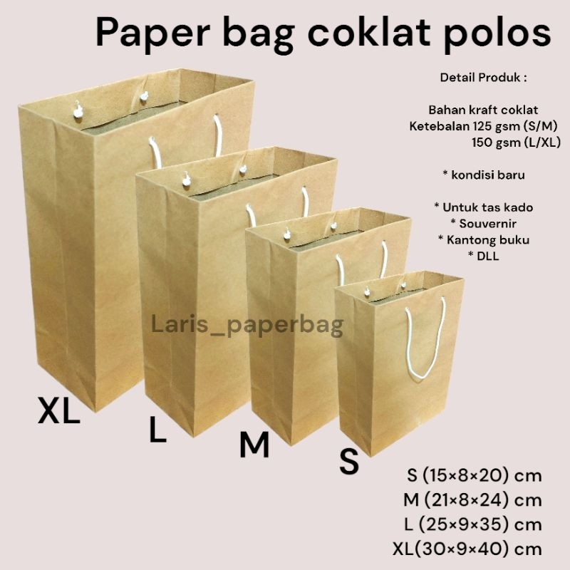 

Grosir/ecer Paper Bag Polos Cokelat/Hitam Souvenir Ukuran S M L XL