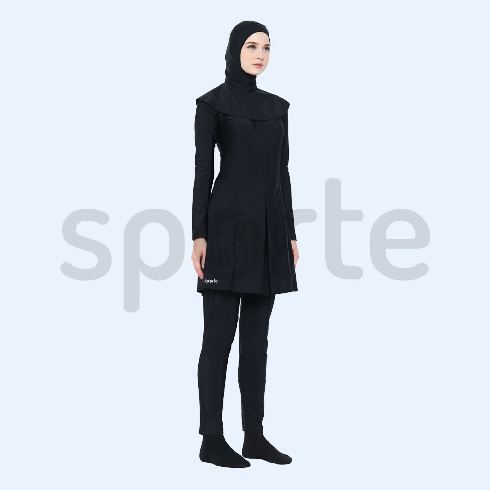 Baju Pakaian Setelan Renang Wanita Muslim Muslimah Hijab Premium Sporte Hitam LENNA