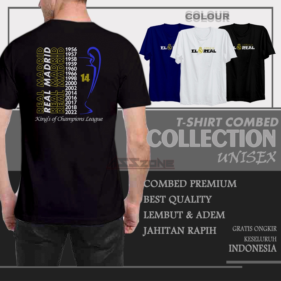 Kaos T-shirt Bola Real Madrid Juara Liga Champions 14 Baju Atasan Distro Pria Wanita Madridista Kasu
