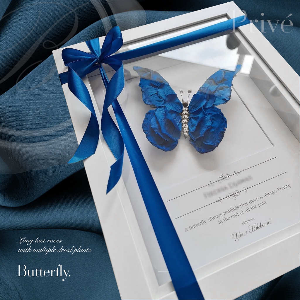 GLASS FRAME Butterfly Preserved Rose Flower | Bunga Mawar Asli Kering Preserved Awet | WAJIB PACKING