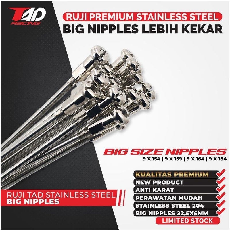 Ruji TAD Stainless Big Nipples | Jari jari Stainless Nipples Besar ukuran 131, 151, 154, 159, 164, 1