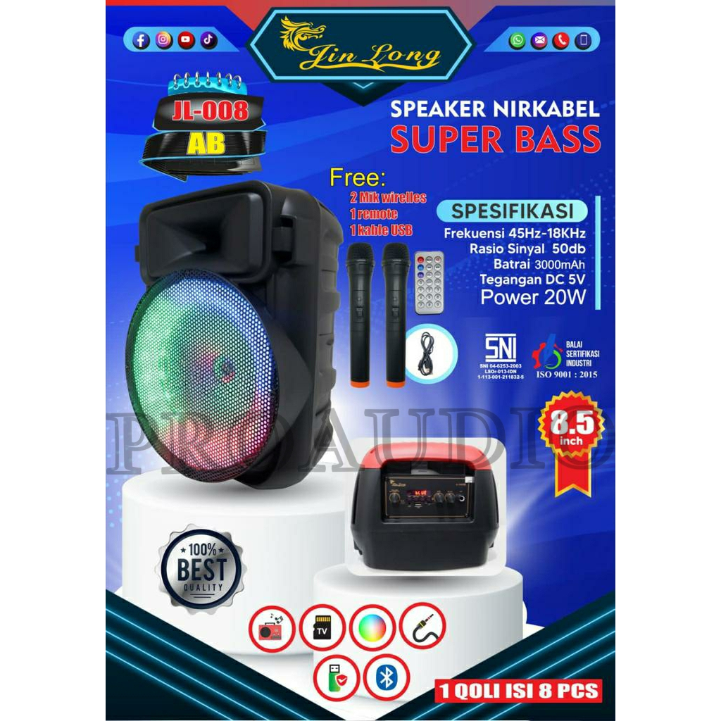 SPEAKER PORTABLE BLUETOOTH JIN LONG JL008AB JL 008AB SUPER BASS 20WATT
