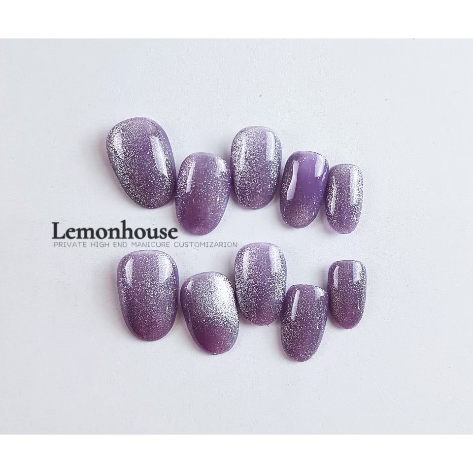 Lemonhouse cat eyes base purple fakenails handmade