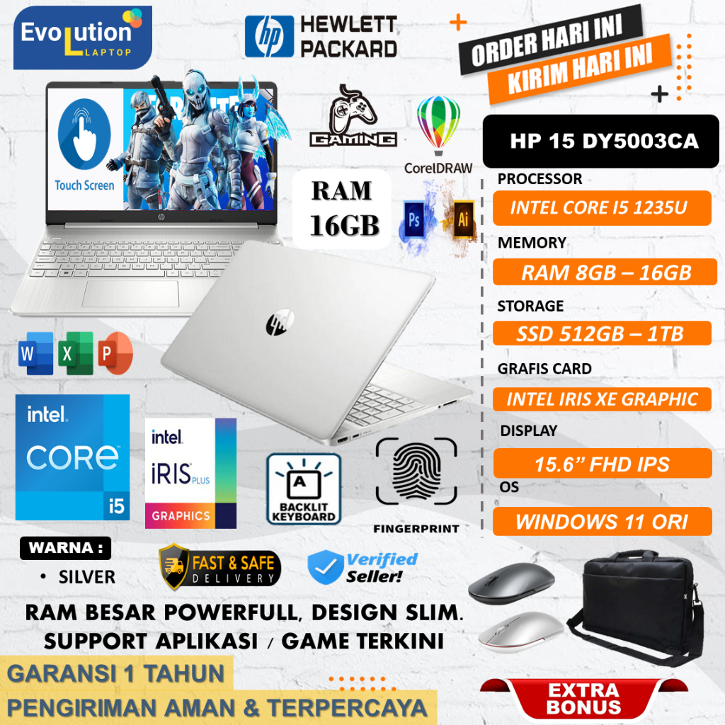 Promo Laptop HP 15 DY5003CA Core i5 1235u - HP 14S DQ5115TU Core i3 1215u RAM 16GB 512GB SSD IPS1 Windows11