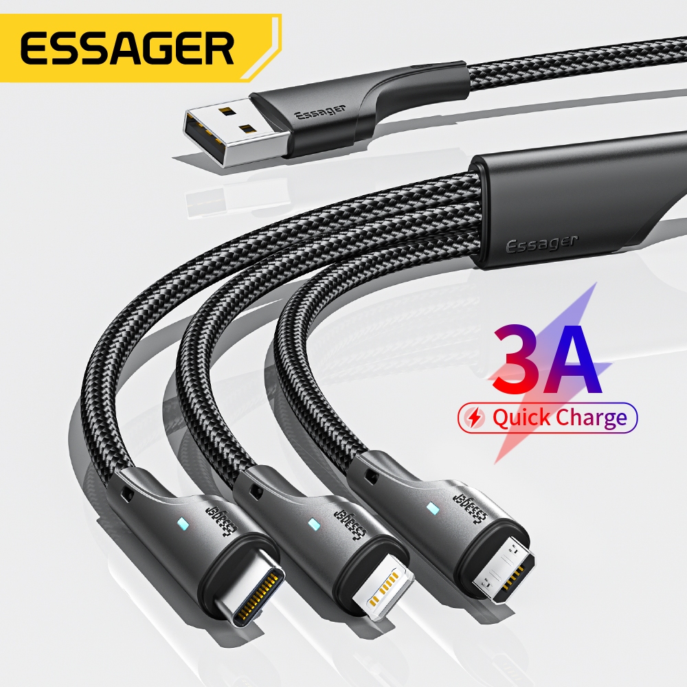 Essage kabel Data USB mikro Tipe C Huawei, kabel USB mikro Tipe C pengisi daya Cepat 3 in 1 untuk IP 14 13 Samsung Xiaomi Huawei