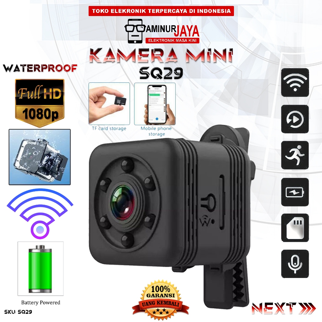 SQ29 Spy Camera Mini Action Cam Kamera Sport Wifi Wireless Waterproof HD1080P Infrared Night Vision 