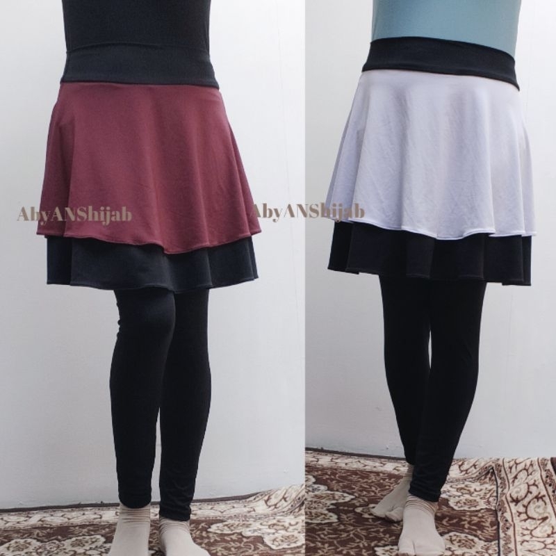 Legging Double Skirt / High Waist / Legging Rok Wanita dua layer / Legging Rok olahraga dua lapis yo