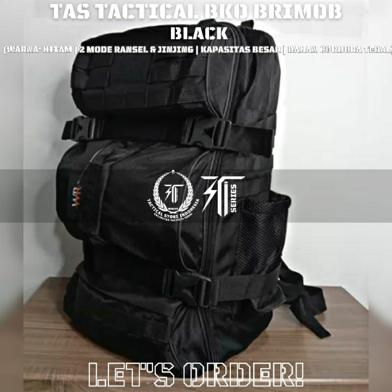 Tas Ransel Brimob Tactical Black / Hitam - Tas Punggung Brimob / TNI / RAIDER / POLISI / TasBKO Ukur