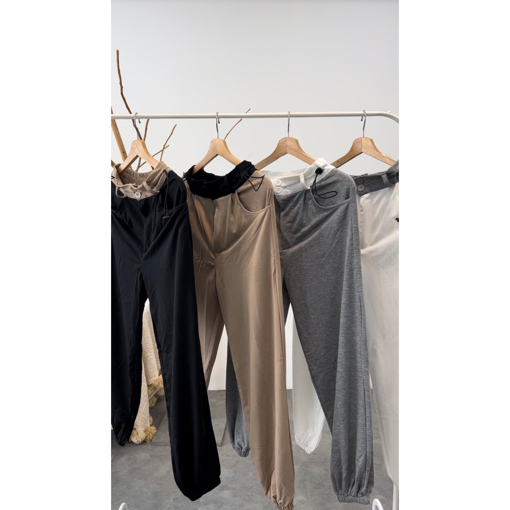[AOUTELIER] Leona Celana Panjang Wanita Highwaist Jogger Pants Serut Hijab Friendly