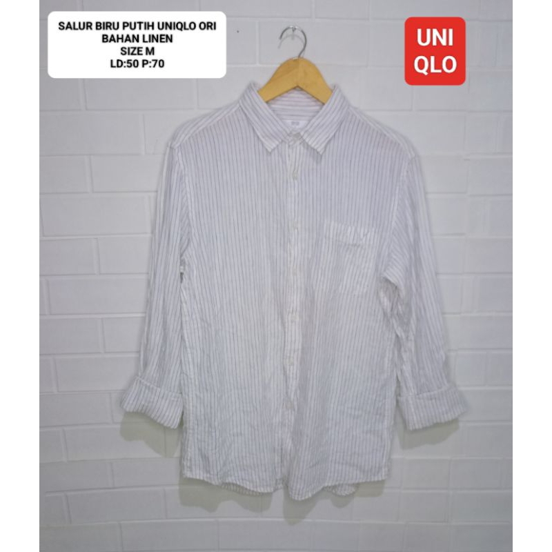 KEMEJA LINEN SALUR BIRU PUTIH UNIQLO ORI SIZE M
